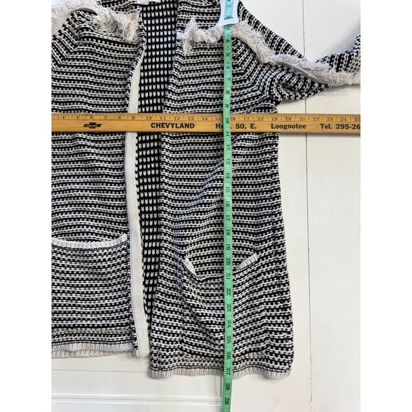 Knox Rose Cardigan Sweater Womens Small Black White Striped Tassel Fringe Trim - Picture 5 of 6